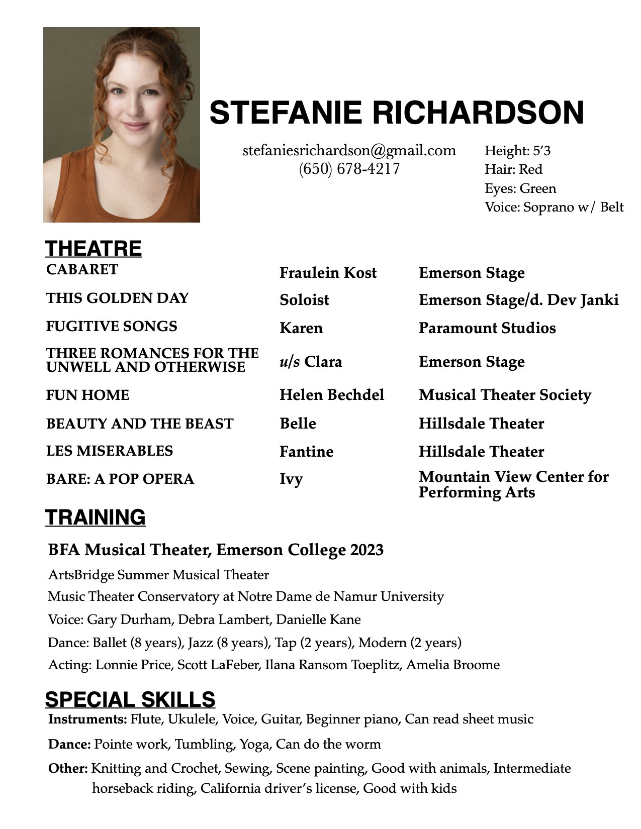 Stefanie Richardson, BFA Musical Theatre (2023) – Emerson College BFA ...